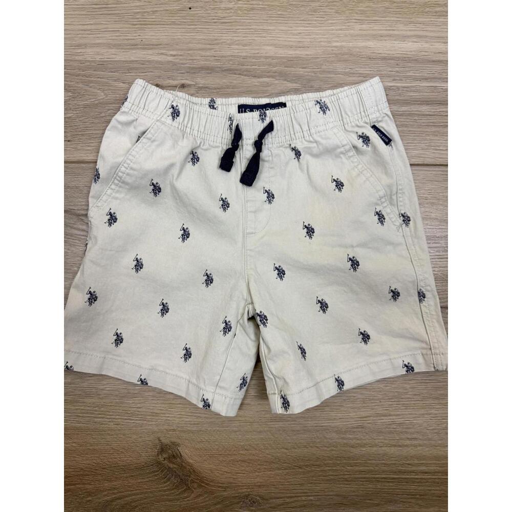 US Polo Assn Shorts Boys 8 White Chino Elastic Waist Drawstring Summer Logo